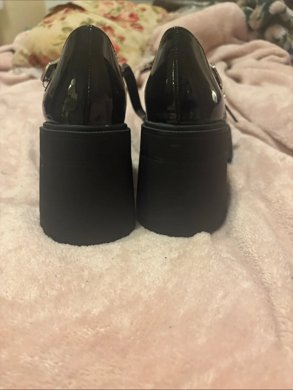 Soda Black Patent Platform Mary Jane Heels